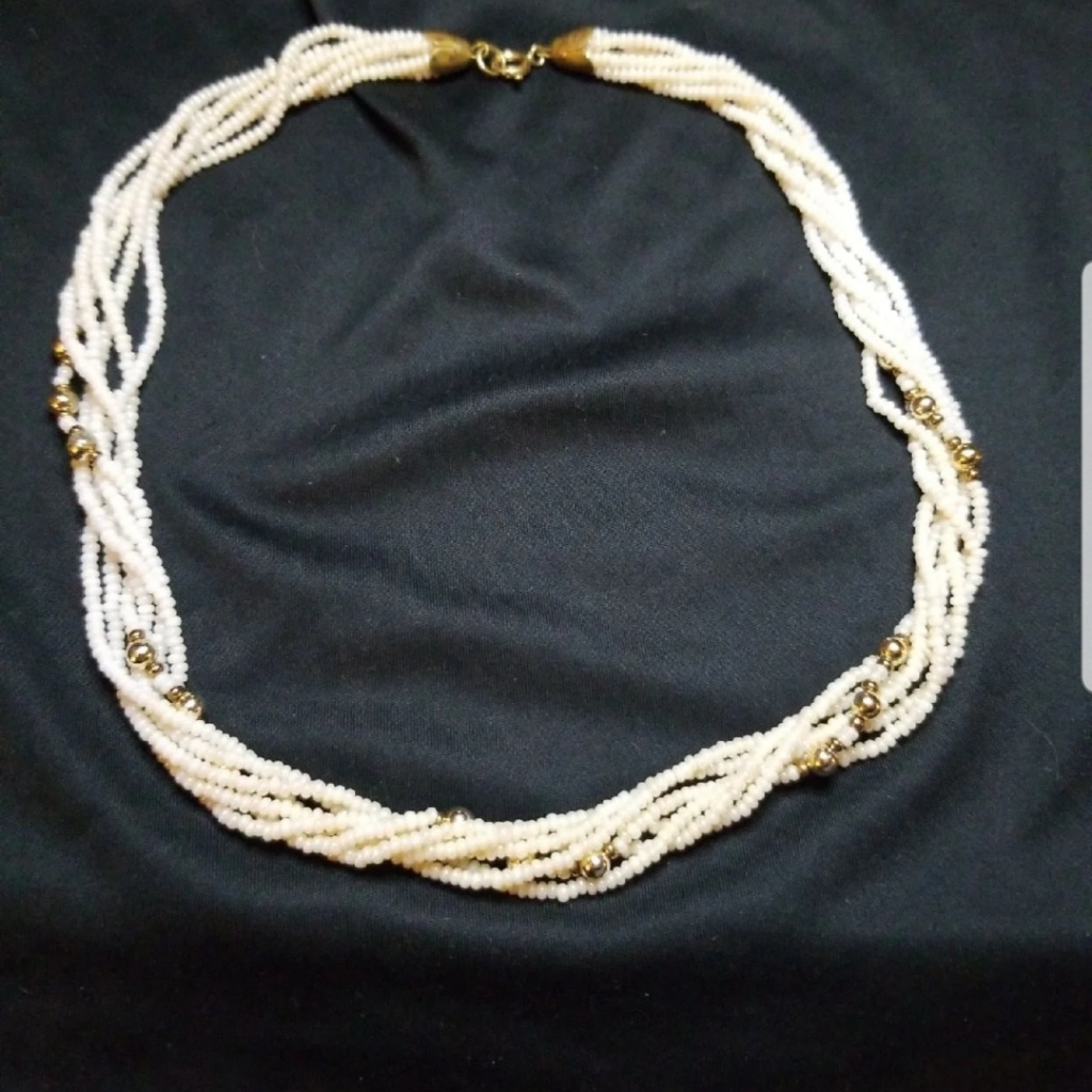 Pearl Necklace Twisted 6 Strands W/Gold Tone Beads